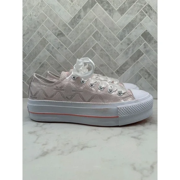 Converse Chuck Taylor All Star Lift Sneakers Shoes Womens 7 Low Top White Ribbon - Picture 2 of 10